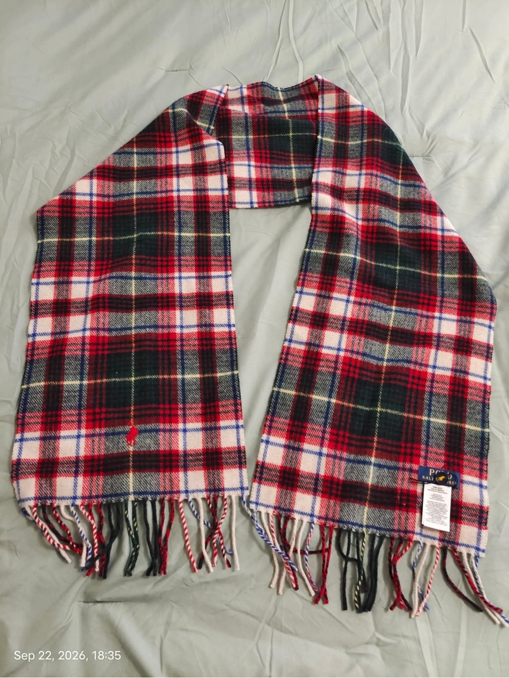 NWOT Polo by Ralph Lauren Red Plaid Wool Blend Scarf